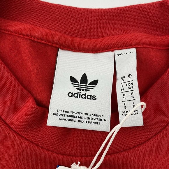 Adidas Originals Men's 3-Stripe Trefoil Fleece Pullover Sweatshirt Red EJ9693 S - Picture 6 of 11